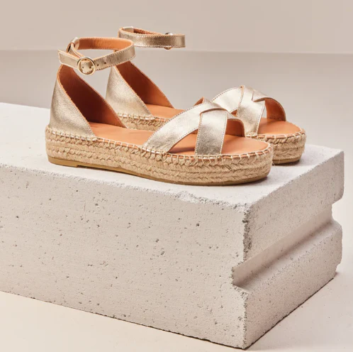 Espadrilles Catherine Cuir Grainé Champagne ODAJE ex M MOUSTACHE – Image 7