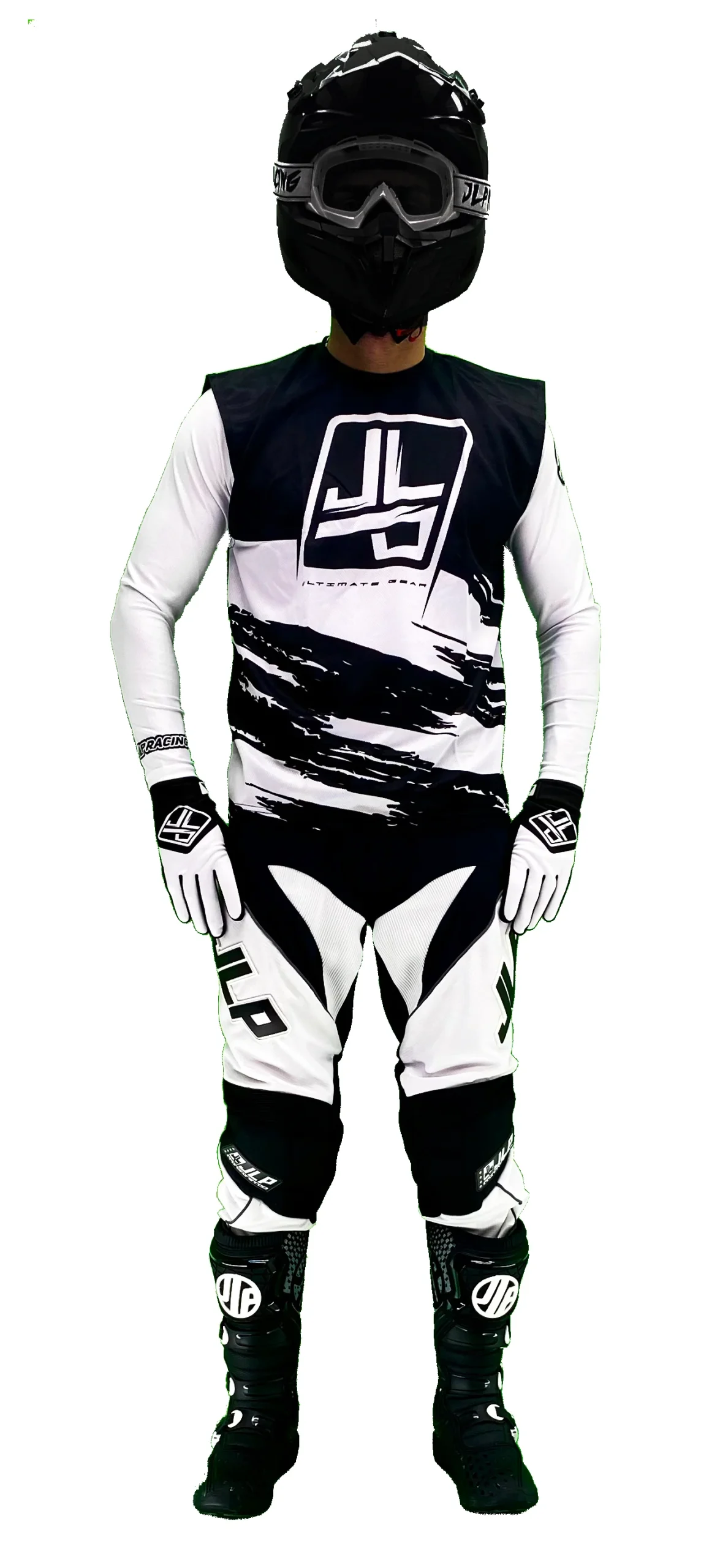 PANTALON ENFANT NOIR ET BLANC TENUE MOTO CROSS QUAD VTT BMX JLP RACING