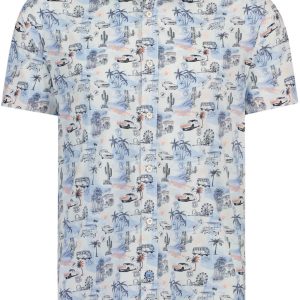 A Fish Named Fred Carte de la Côte Ouest Chemise à Courtes Manches Bleu Clair