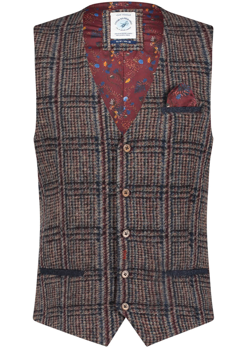 A Fish Named Fred Gilet en Laine à Carreaux Fins Marron – Image 2
