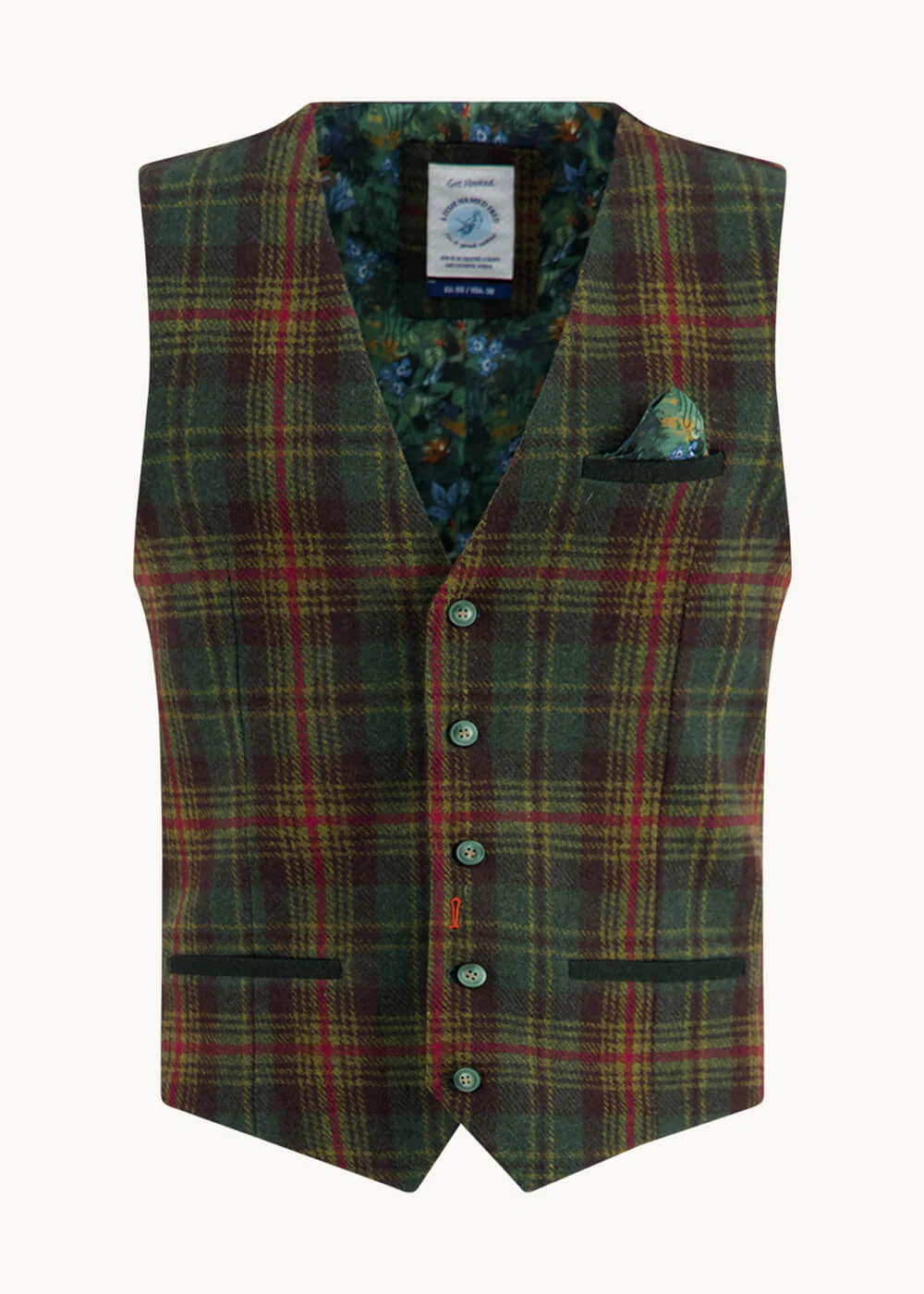 A Fish Named Fred Tartan Wool Gilet Donkergroen