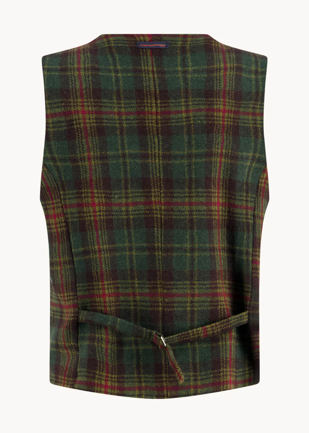 A Fish Named Fred Tartan Wool Gilet Donkergroen – Image 3
