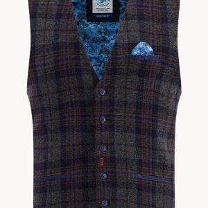 A Fish Named Fred Gilet en laine tartan bleu marine