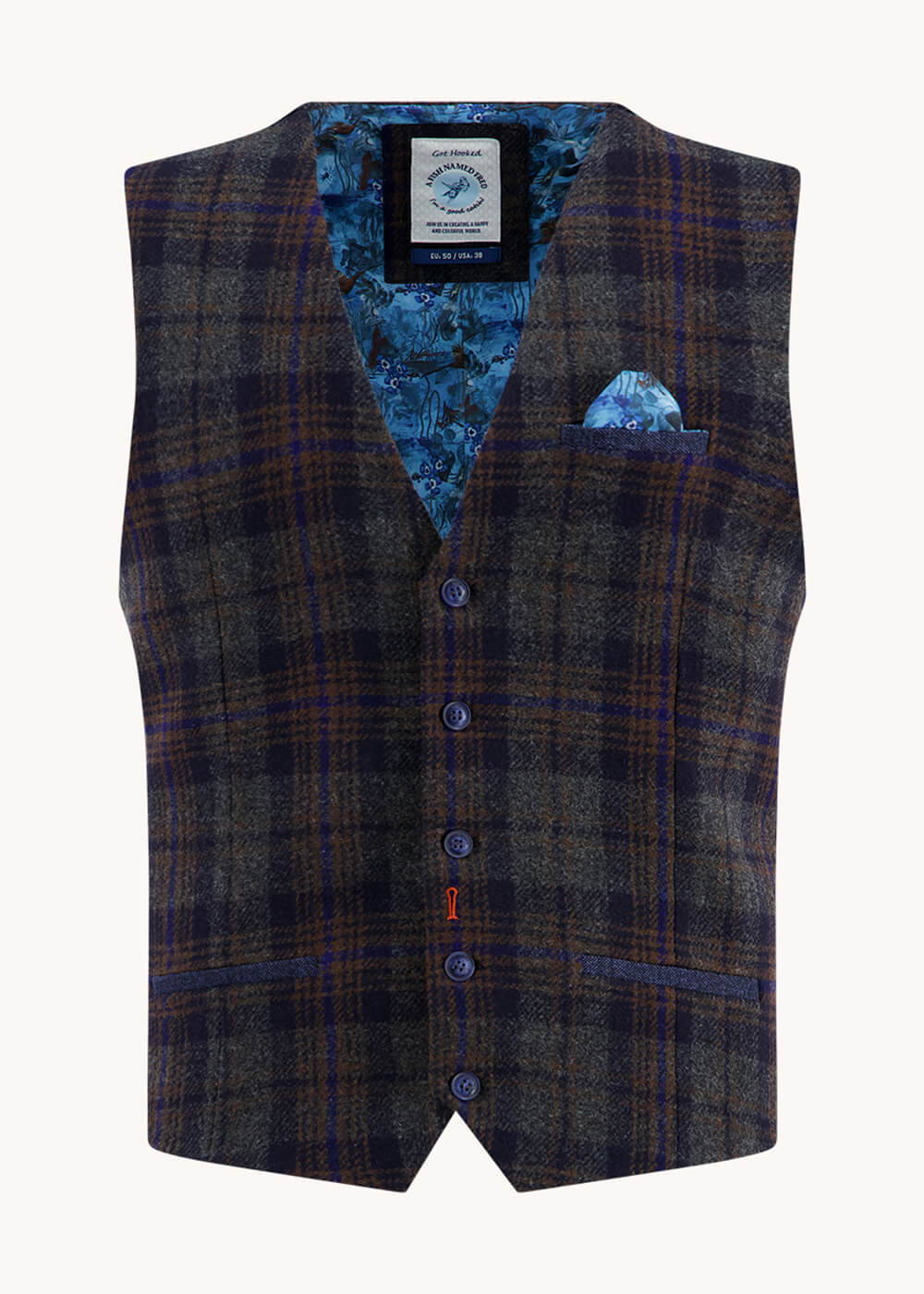 A Fish Named Fred Gilet en laine tartan bleu marine – Image 2