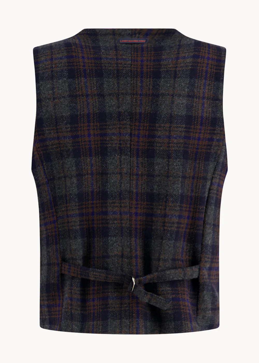 A Fish Named Fred Gilet en laine tartan bleu marine – Image 3