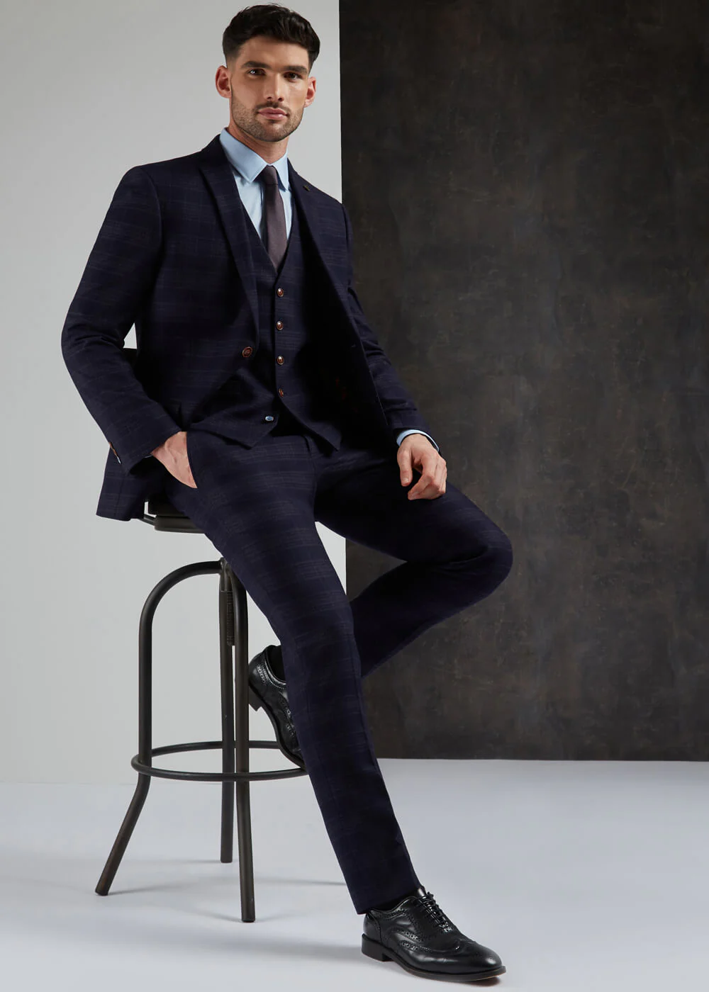 Antique Rogue Homme Ryder Gilet à Carreaux Marine – Image 3