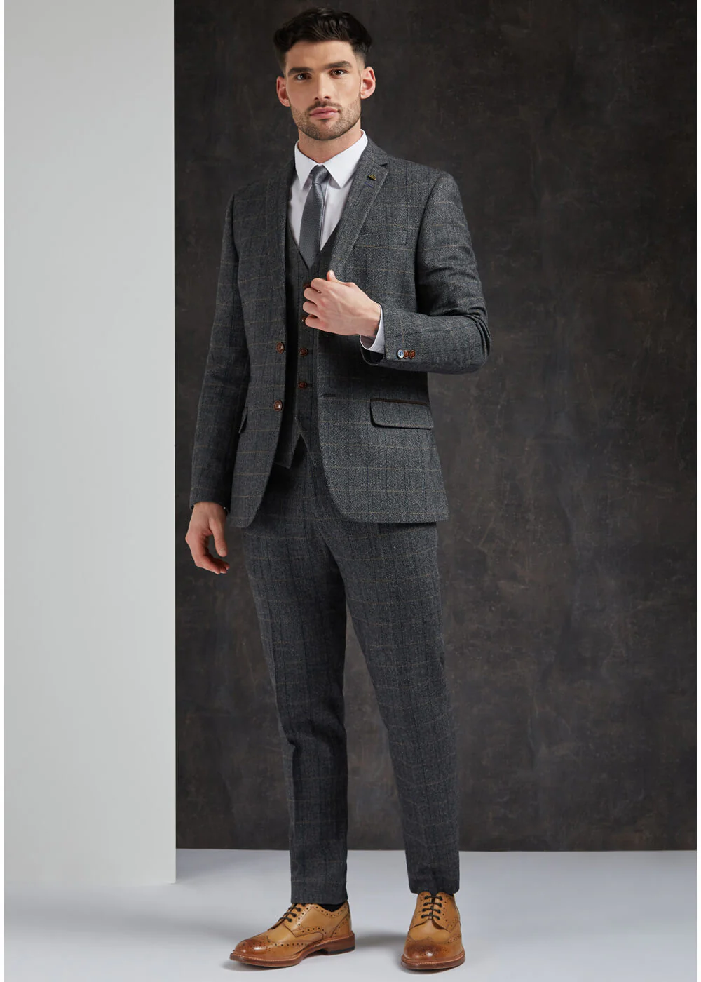 Antique Rogue Homme Emerson Herringbone Veste Grise Bleue – Image 4