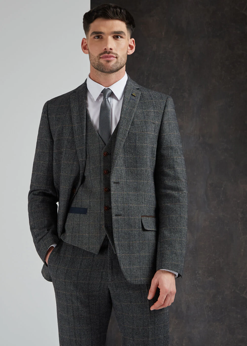 Antique Rogue Homme Emerson Herringbone Veste Grise Bleue – Image 3