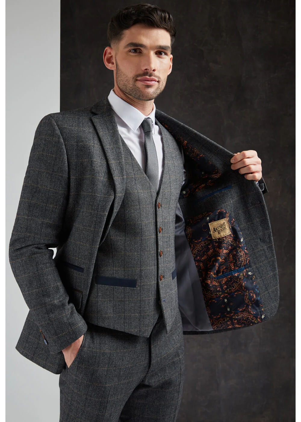 Antique Rogue Homme Emerson Herringbone Veste Grise Bleue