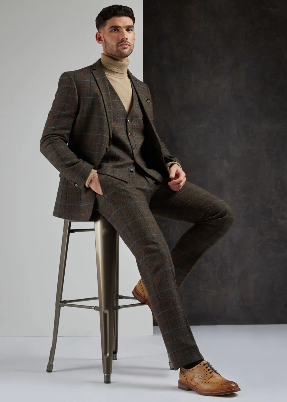 Antique Rogue Veste Herringbone Doyle pour Homme Marron Orange – Image 3