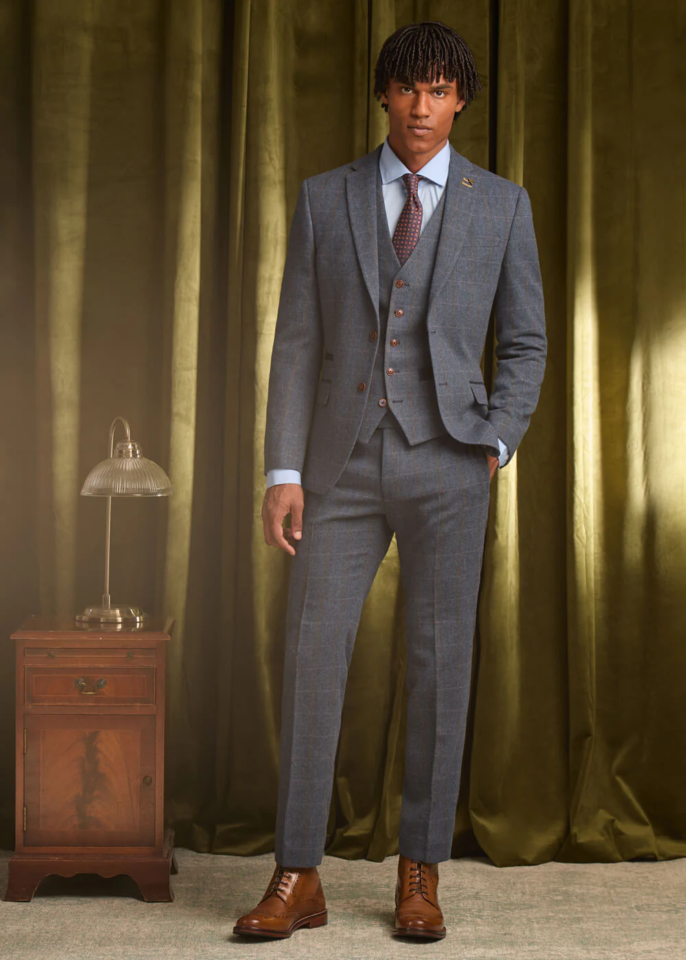 Veste en Tweed à Carreaux Lenox d'Antique Rogue en Denim Marron