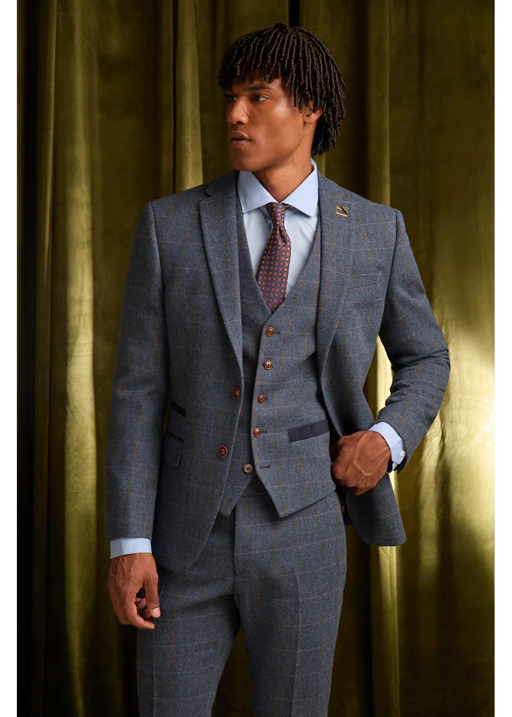 Veste en Tweed à Carreaux Lenox d'Antique Rogue en Denim Marron – Image 3