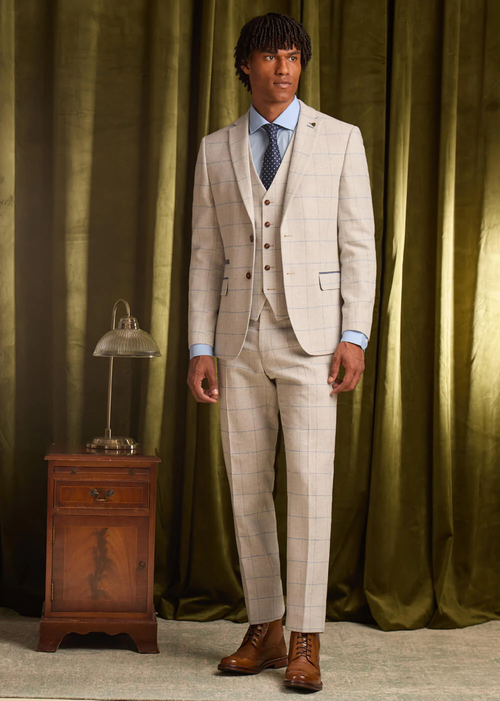 Antique Rogue Powell Check Tweed Pantalon Broek Taupe – Image 2