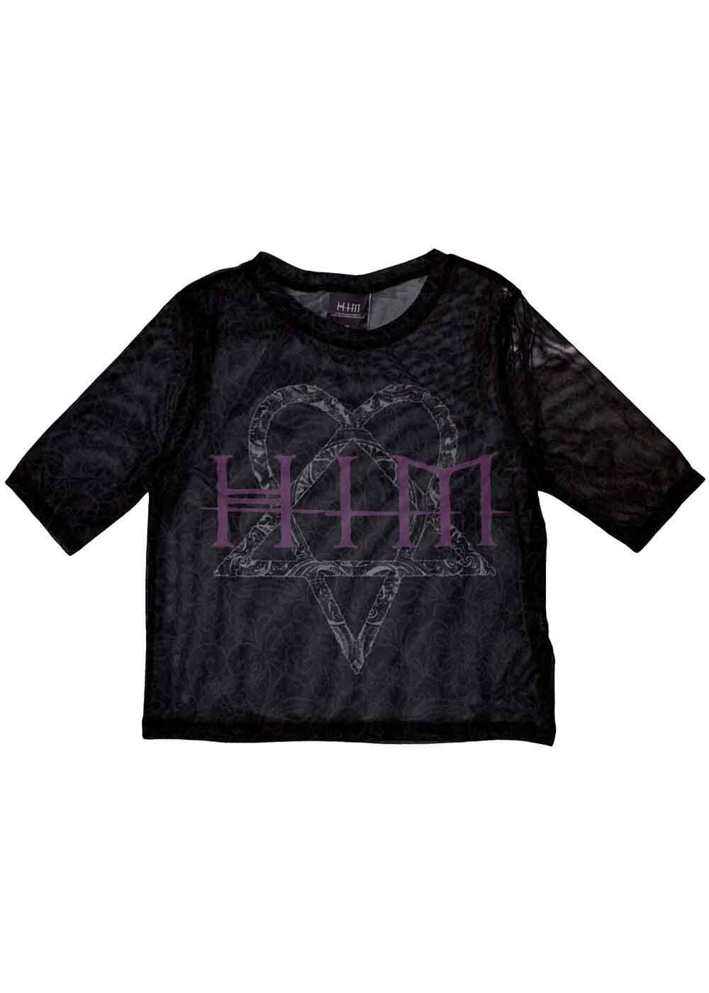 Band Shirts HIM Top Court en Maille Heartagram Noir – Image 2