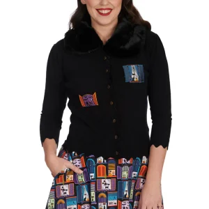 Banned Cardigan Chat de Fenêtre Années 40 Noir