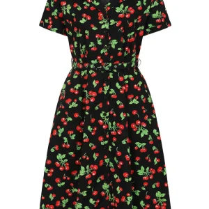 Banned Darla Cerises Robe A-Ligne Années 40 Noire
