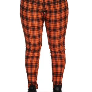 Banned Forever Pantalon à Carreaux Orange Noir
