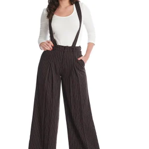 Banned Pantalon à Rayures Fines Années 40 Marron