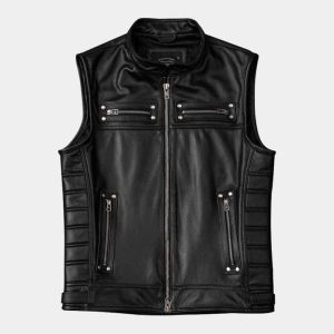 Gilet de moto en cuir noir