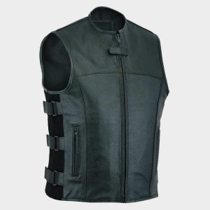 Gilet de motard en cuir noir de style tactique