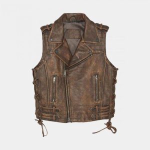 Gilet de moto en cuir marron