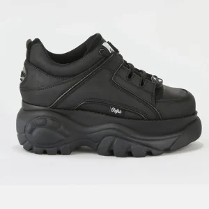 Baskets Plates Classiques Buffalo London en Cuir Noir