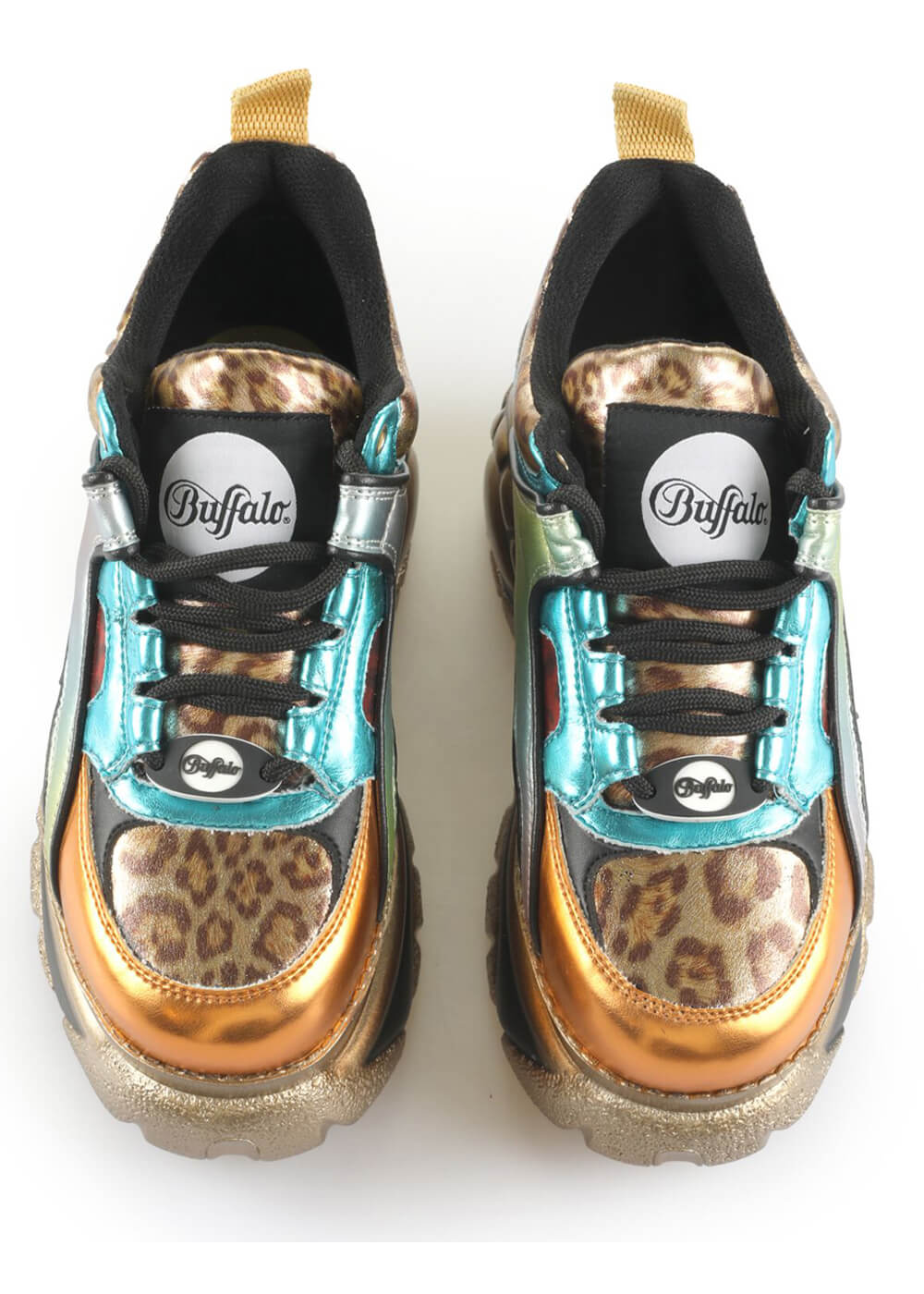 Buffalo London 1339-14 Rev Baskets Vegan avec Plateforme en Rose Aqua Orange Léopard – Image 3