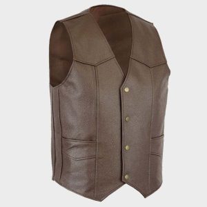 Gilet de motard en cuir marron vieilli classique