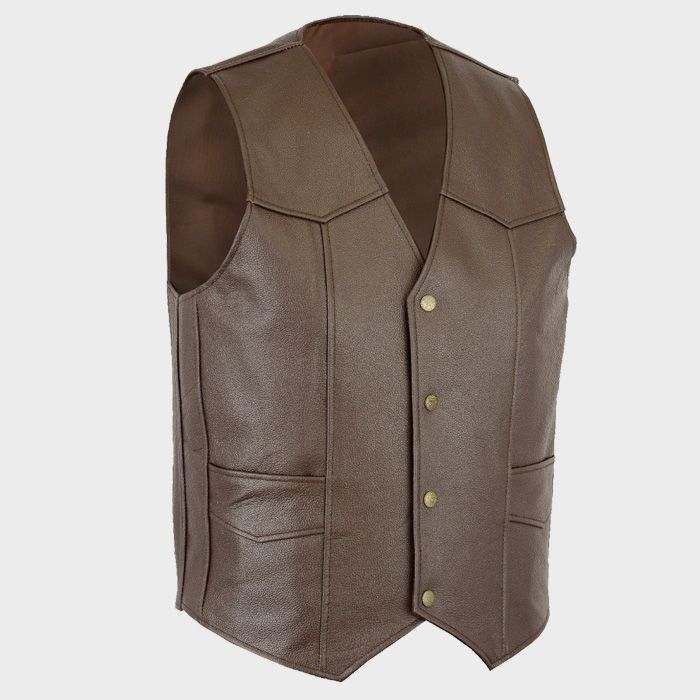Gilet de motard en cuir marron vieilli classique