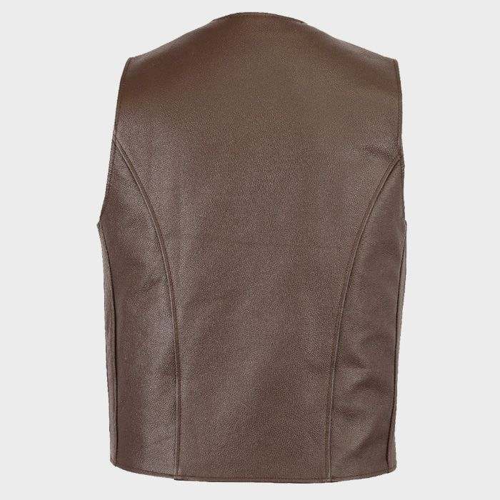 Gilet de motard en cuir marron vieilli classique – Image 3