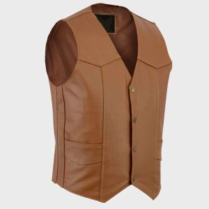 Gilet de moto en cuir vintage marron clair classique