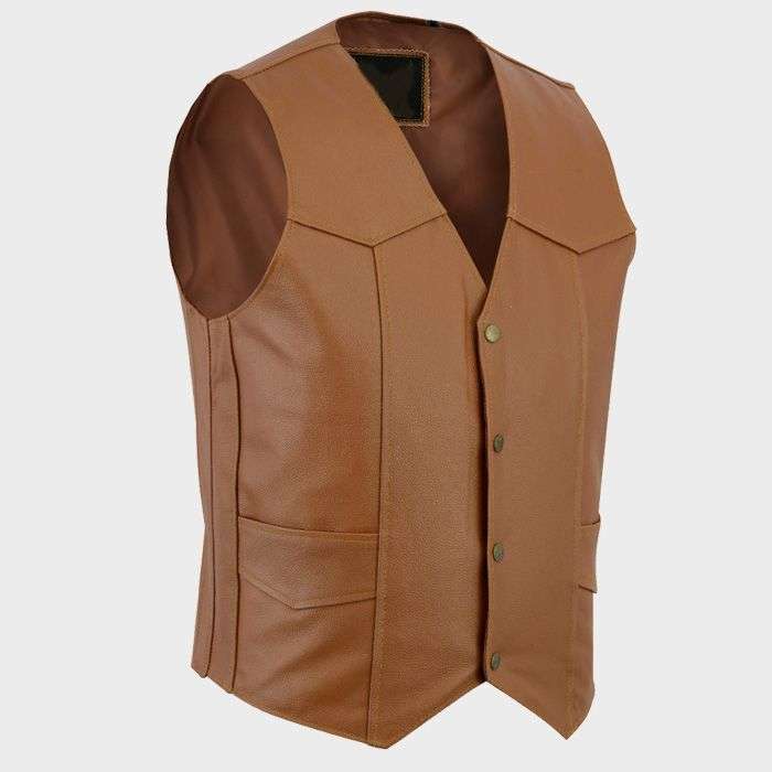 Gilet de moto en cuir vintage marron clair classique
