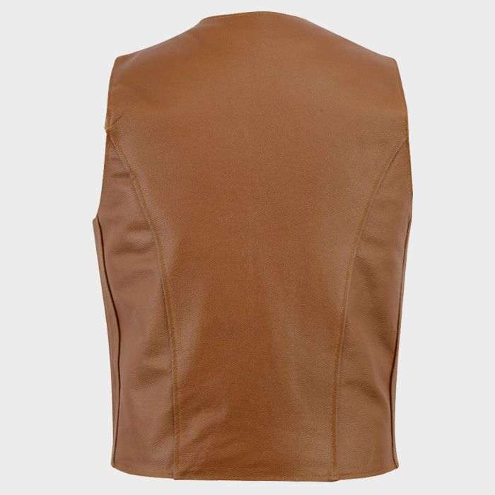 Gilet de moto en cuir vintage marron clair classique – Image 3