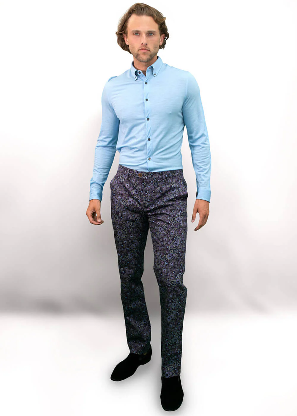 Lords of Harlech Jack Tribune Paisley Chino Broek Plum – Image 4