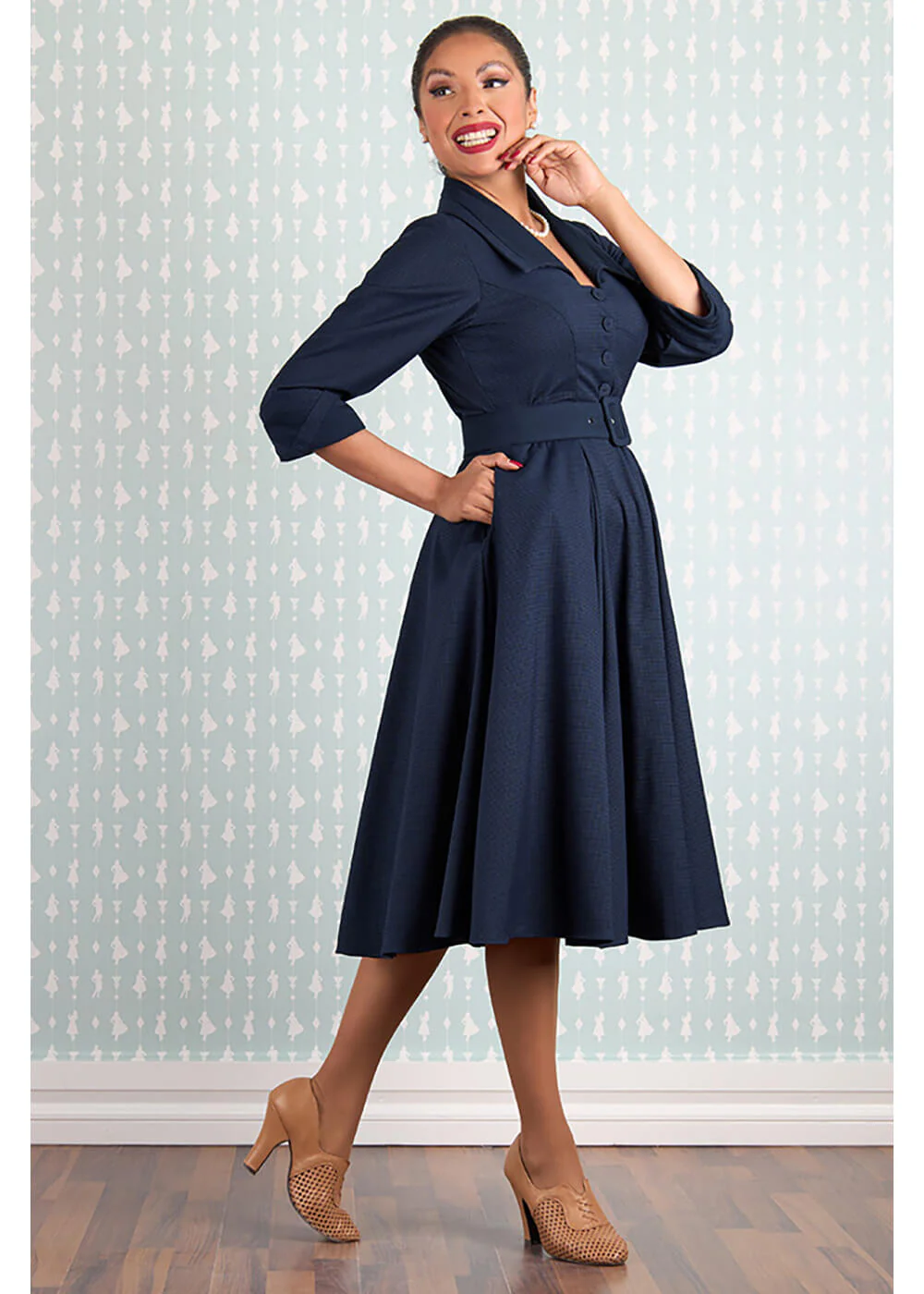 Miss Candyfloss Morgane Lee Robe swing années 40 - Bleu foncé – Image 8