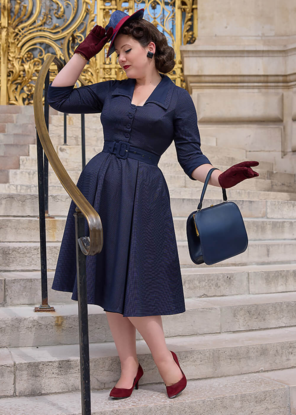 Miss Candyfloss Morgane Lee Robe swing années 40 - Bleu foncé – Image 2