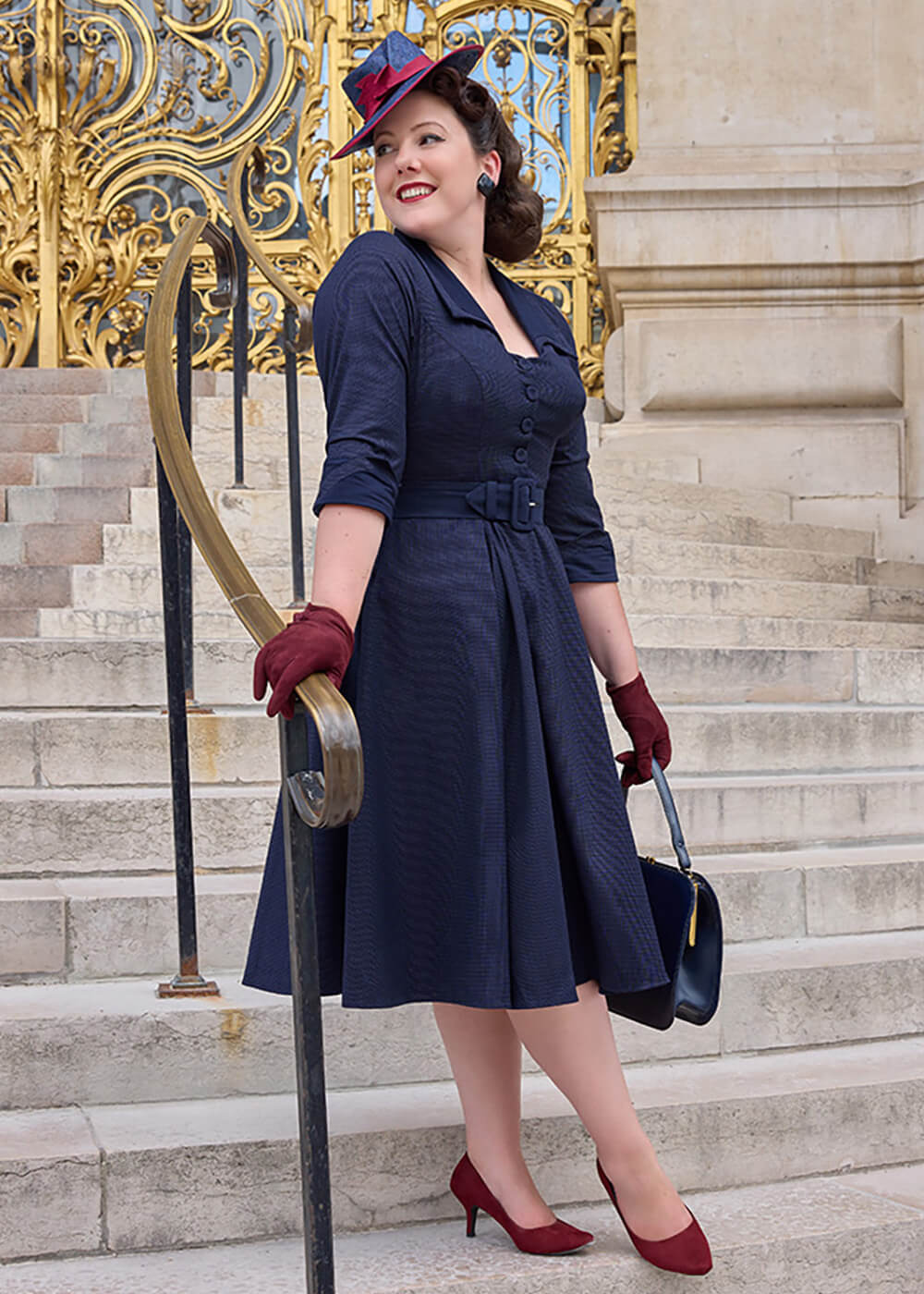 Miss Candyfloss Morgane Lee Robe swing années 40 - Bleu foncé – Image 5