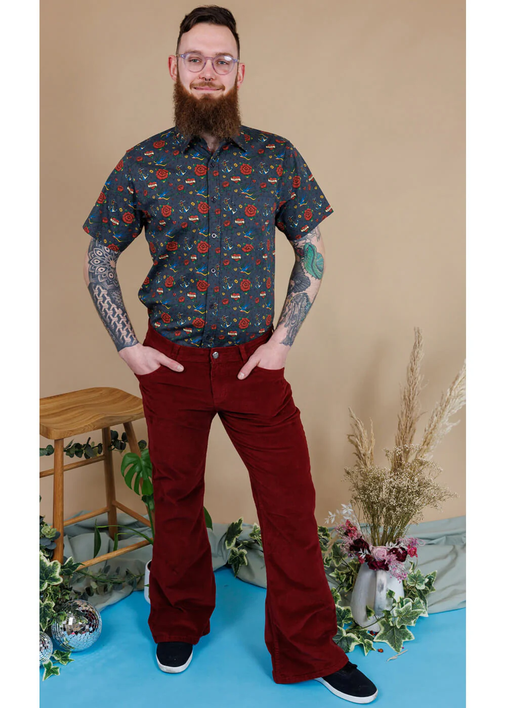 Pantalon en Velours Côtelé Flare pour Homme Run & Fly 70's Tawney Port