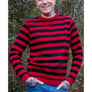 Pull Retro Rayé Années 70 Noir Rouge de Run and Fly