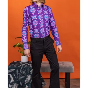 Run & Fly Pantalon Presley 70's Flare pour Homme Noir