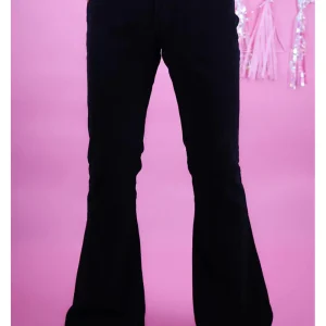 Pantalon Bootcut en Velours pour Hommes Run and Fly des Années 70 en Noir