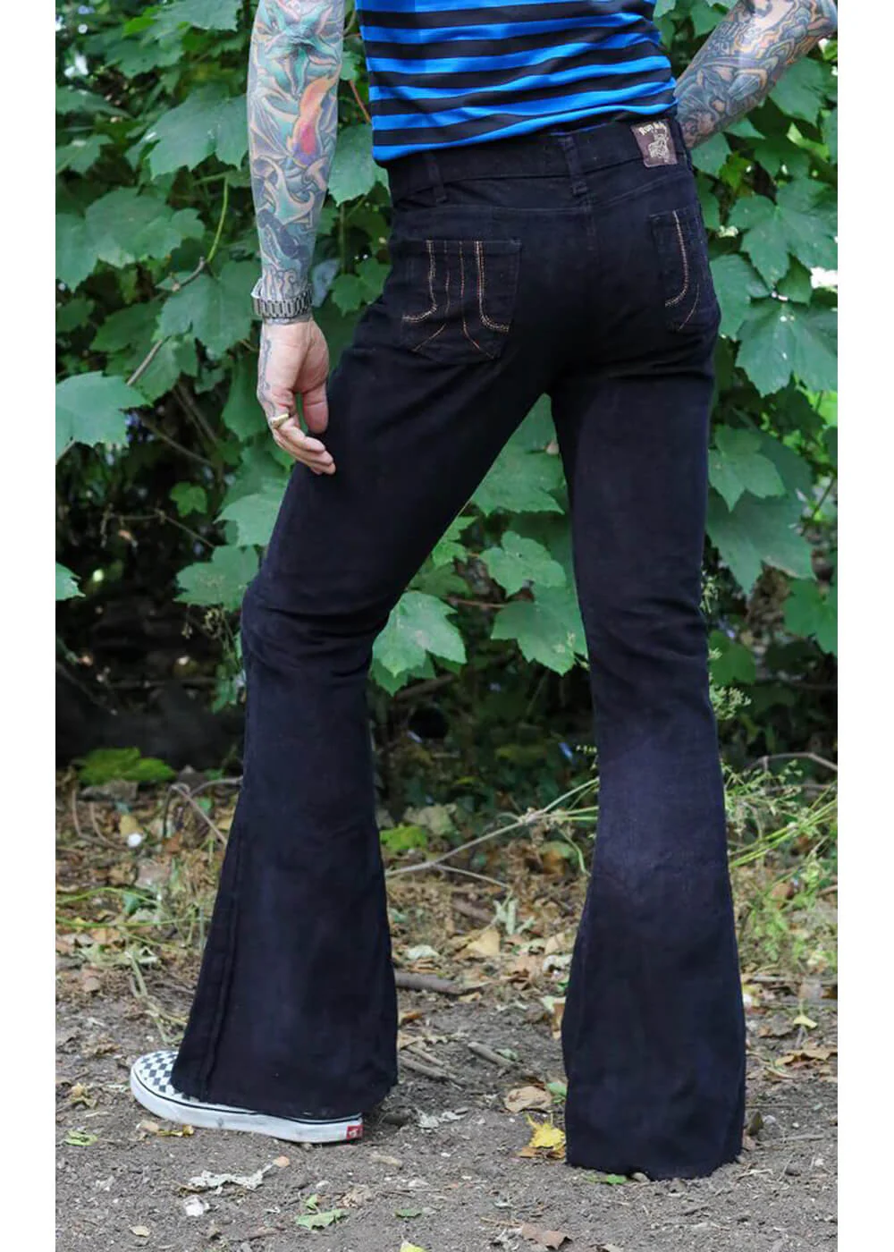 Pantalon Bootcut en Velours pour Hommes Run and Fly des Années 70 en Noir – Image 4