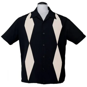 Chemise de Bowling pour Homme Diamond Duo en Noir et Crème de Steady Clothing