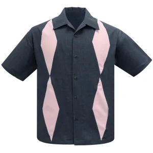 Steady Clothing Heren Diamond Duo Bowling Shirt Grijs Roze