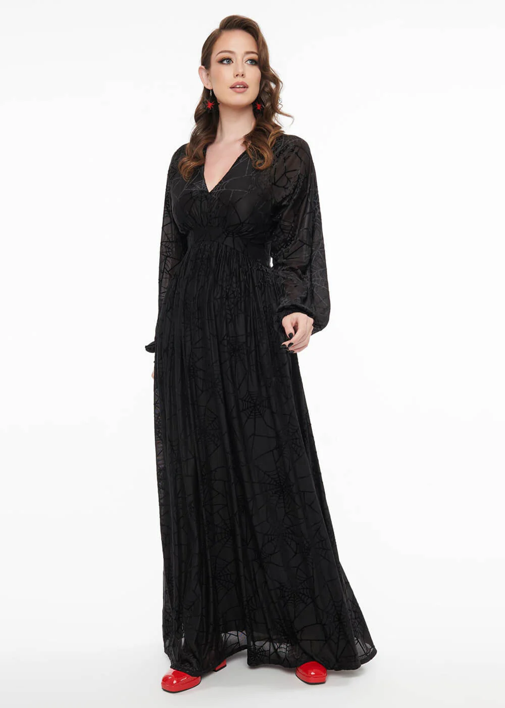Unique Vintage Toile d'Araignée Robe Maxi Années 70 Noir – Image 7