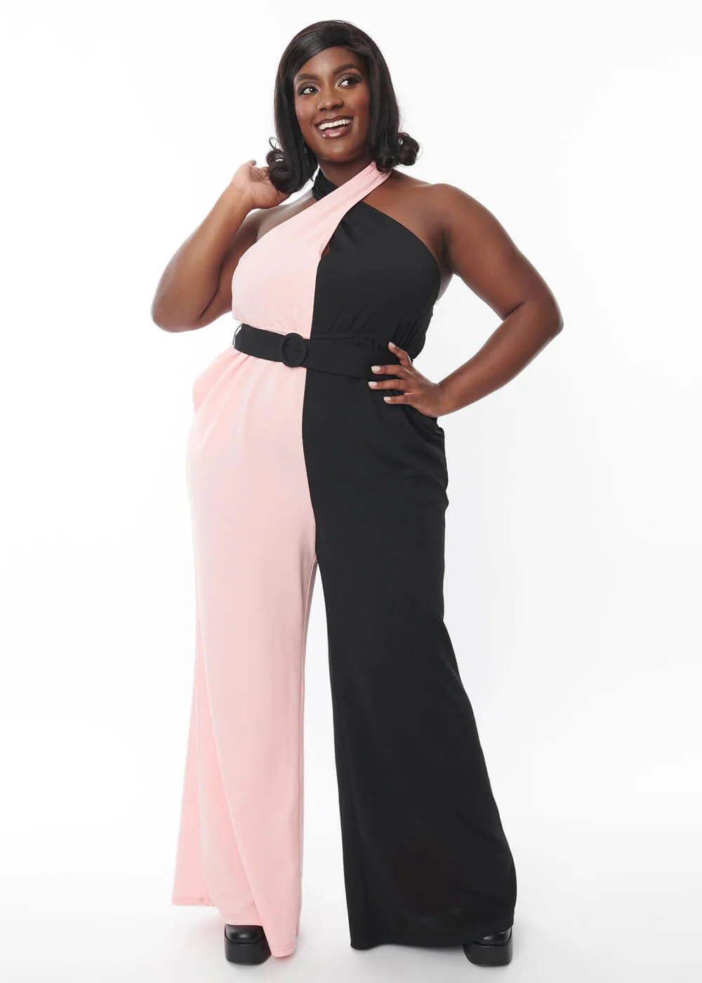 Unique Vintage Smak Parlour Draped Darling Combinaison Années 60 Noir Rose – Image 2