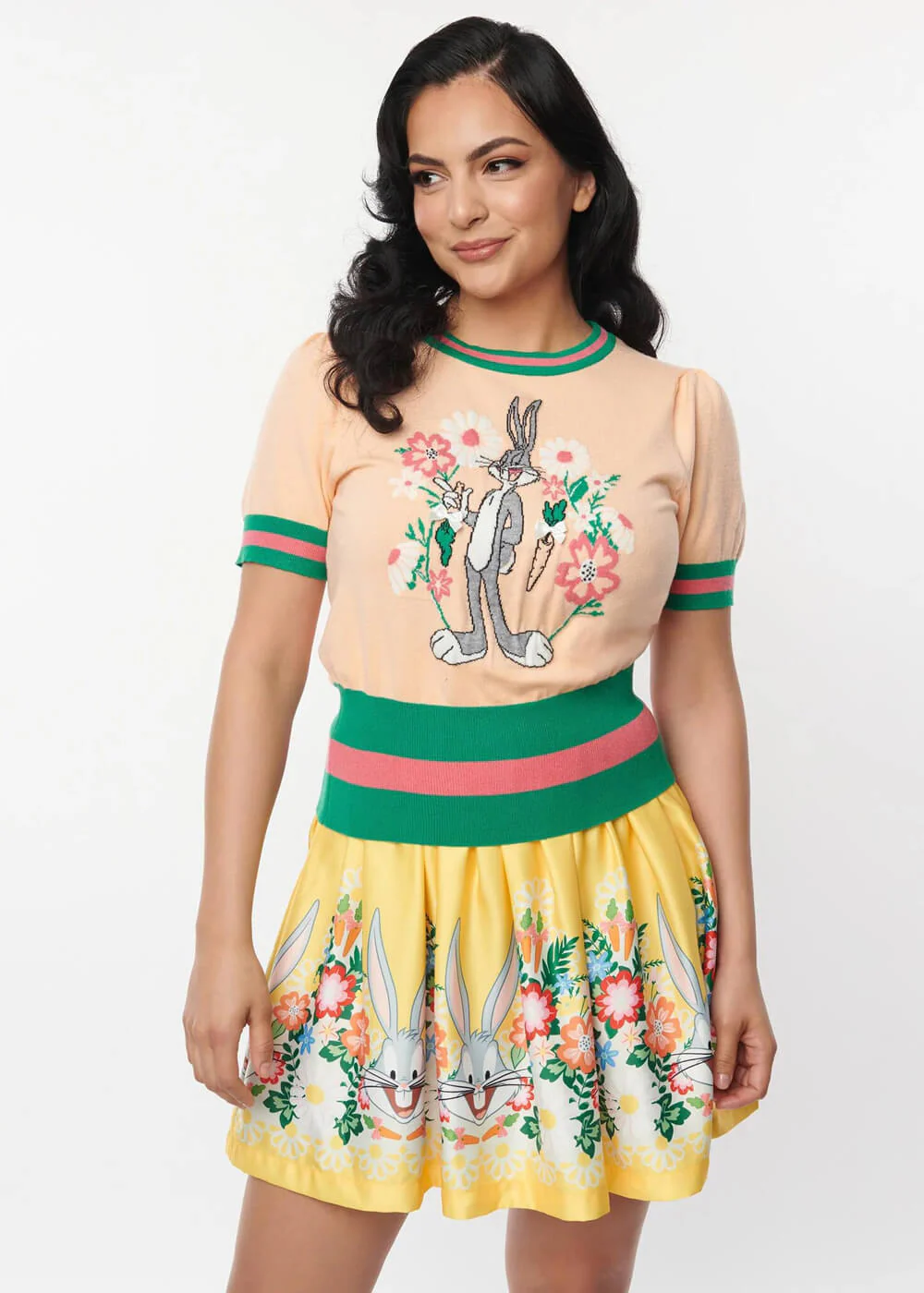 Unique Vintage x Looney Tunes Bugs Bunny 60's Korte Rok Geel – Image 5