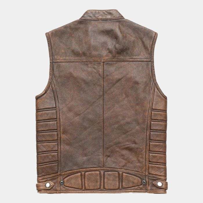 Gilet de moto en cuir marron vintage – Image 3