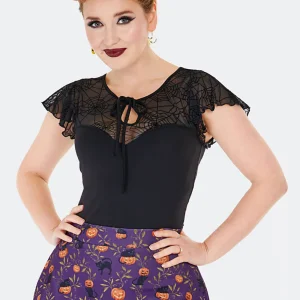 Voodoo Vixen Top Années 50 en Dentelle de Toile d'Araignée Noir