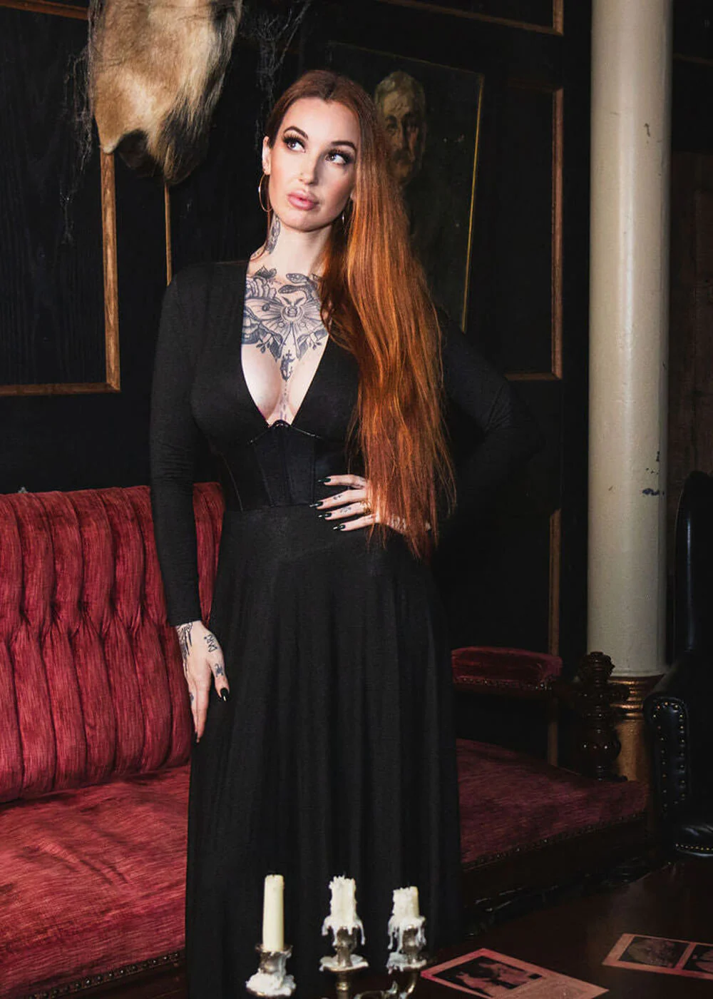 Witchwood Blair Robe Maxi Corset Cuir Végétalien Noir